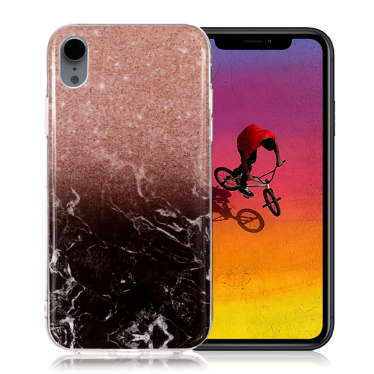 iPhone Xr Marmori IMD Kuviollinen Muovinen Takasuoja Kuori - Musta/ Kulta