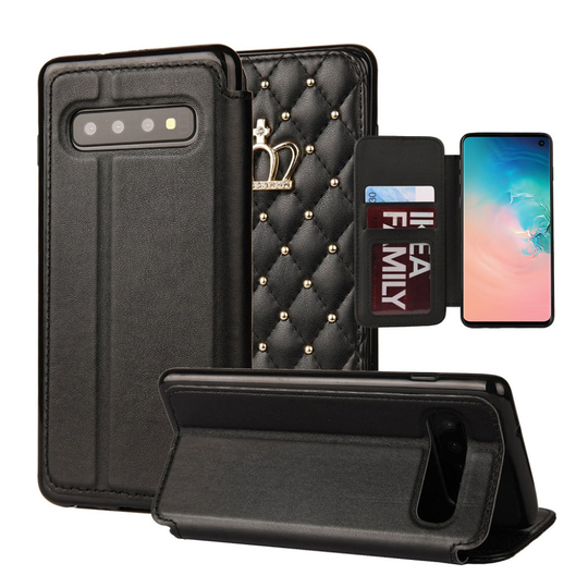 Samsung Galaxy S10 rhombus crown leather case - Black
