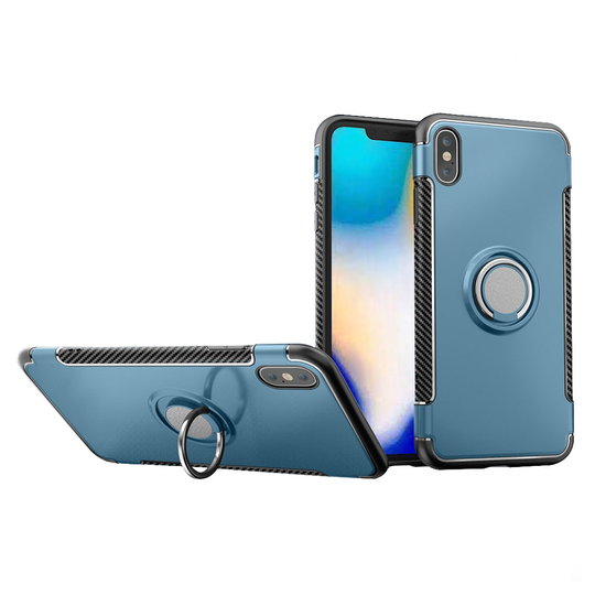 iPhone Xs Max hiilikuitu harjattu iskukestävä hybriidi muovinen takasuoja kuori - Vaalean Sininen