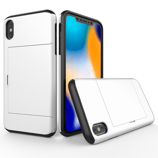 iPhone 9 Plus Hybriidi Matta Metalli Muovinen Takasuoja Kuori Kortti Paikalla - Valkoinen