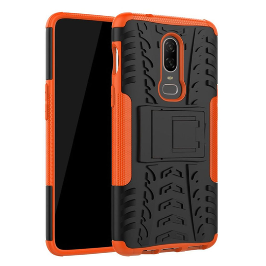 Oneplus 6 Karu Muovi ja TPU Takasuoja Kuori missä Jalkatuki - Oranssi