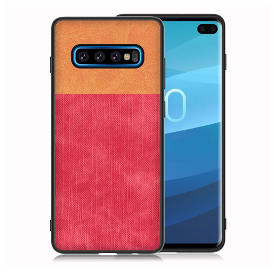 Samsung Galaxy S10 Plus jeans cloth case - Brown / Red