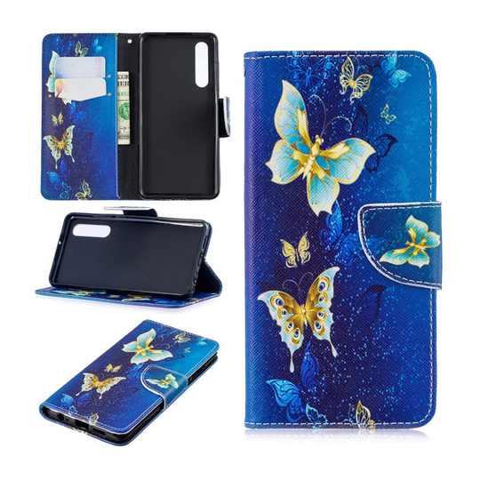 Huawei P30 kuosillinen nahkainen flip Suojakotelo - Siniset Perhoset