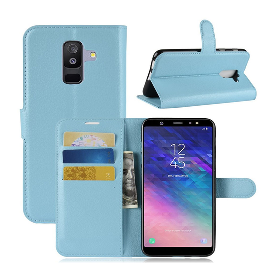 Samsung Galaxy A6 Plus Liitsihedelmän jyvä Seisova Nahka Lompakko Kuori - Vaalean Sininen