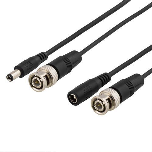 Koaksiaalikaapeli BNC:lla Ja Virralla, BNC Uros -uros, 2,1mm DC, 5m, Musta