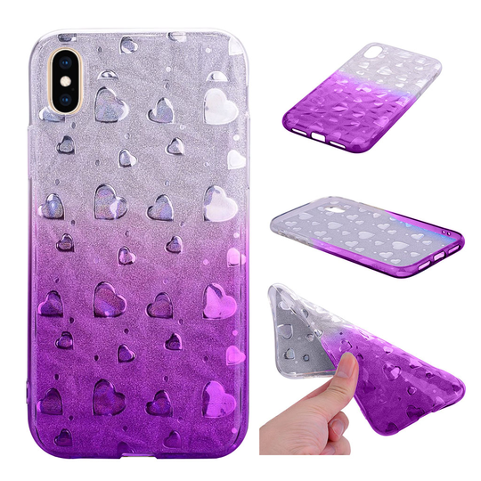 iPhone 9 Plus Metallinen Värikäs 3D kuviollinen Pehmeä Muovinen Takasuoja Kuori Sydämillä - Vaalean Violetti