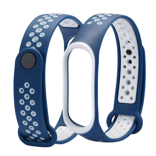 Xiaomi Mi Band 3 kaksi sävyinen joustava silikooni muovinen kellon vaihto ranneke - Valkoinen/ Tumman Sininen
