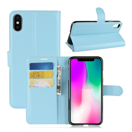 iPhone Xr Liitsihedelmä Jyväinen Lompakko Suojakotelo Synteetti Nahasta - Sininen