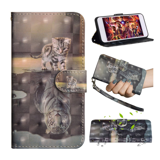 Huawei Y6 2019 patterned leather case - Cat and Reflection in Water