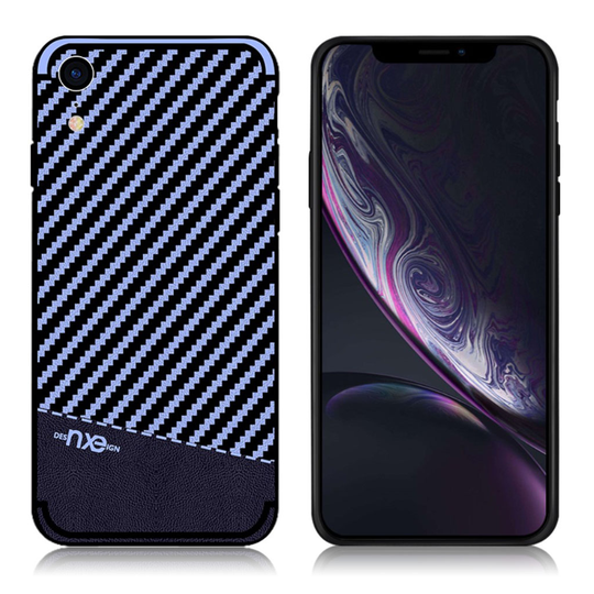 iPhone Xr NXE silikooni muovinen hiilikuitu harjattu pintainen takasuoja kuori - Sininen