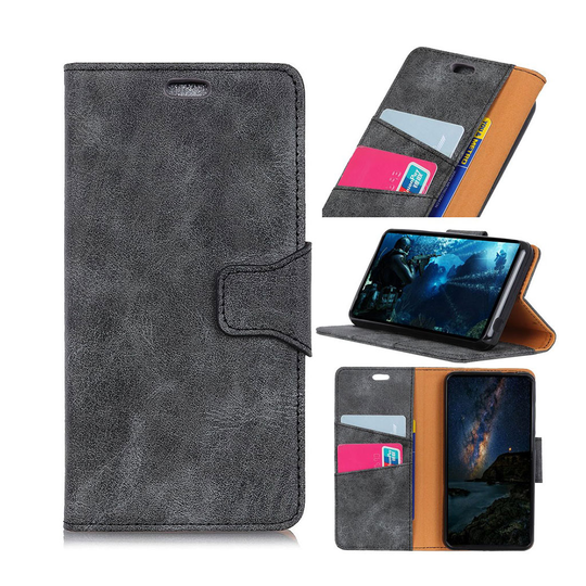 Motorola One Power retro leather flip case - Grey
