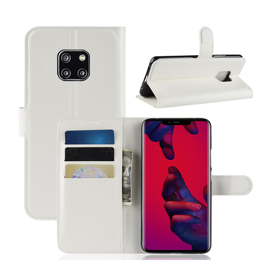 Huawei Mate 20 Pro liitsihedelmä jyvä rakenne pintainen synteetti nahkainen lompakko suojakotelo magneetti lukolla - Valkoinen