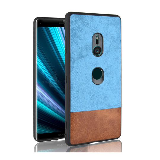 Sony Xperia XZ3 kaksi värinen hybriidi muovinen synteetti nahka pintainen takasuoja kuori - Sininen