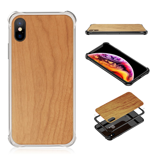 iPhone XS alumiini ja aito puinen hybriidi suojakuori - Hopea/ Kirsikkapuu