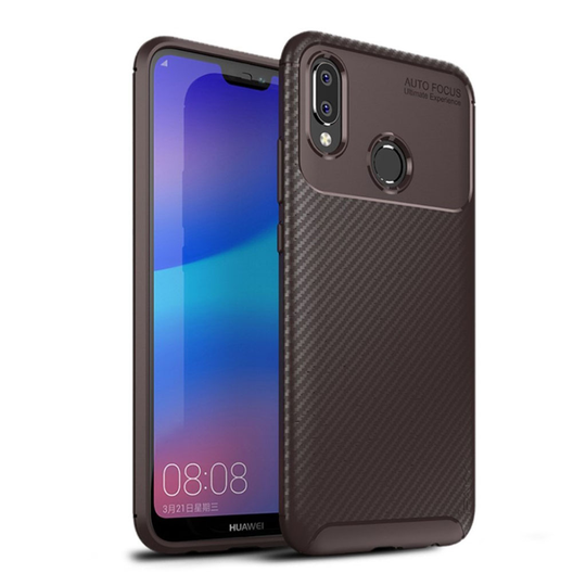 Huawei P20 Lite IPAKY hiilikuitu harjattu silikooni muovinen takasuoja kuori - Ruskea