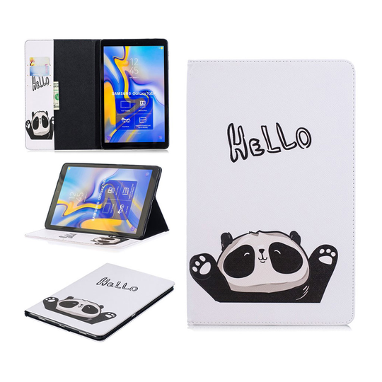 Samsung Galaxy Tab A 10.5 kuviollinen seisova mallinen synteetti nahkainen suojakotelo missä kortti paikat - Teksti ja Panda