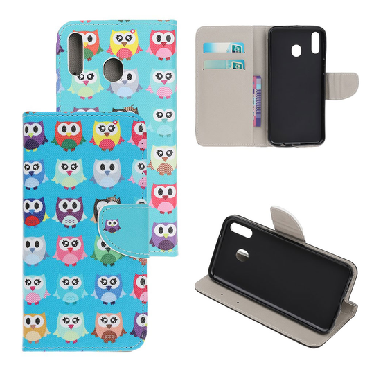Samsung Galaxy A40 cross texture leather case - Cute Owls