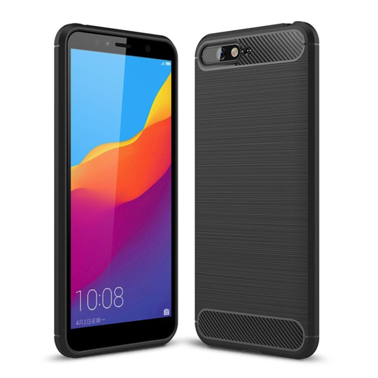 Huawei Y6 (2018) Hiilikuitu Harjattu TPU Muovinen Takasuoja Kuori - Musta