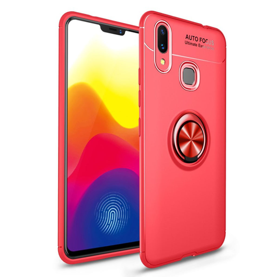 Huawei P Smart Plus silikooni muovinen pehmeä takasuoja kuori sormirenkaalla - Punainen