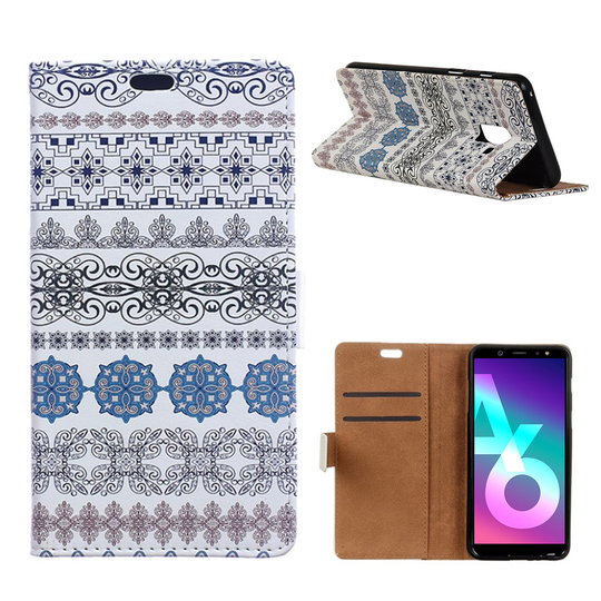 Samsung Galaxy A6 Kuviollinen Seisova Nahka Lompakko Kuori - Etniset Kuviot