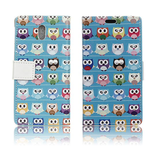 Samsung Galaxy J7 (2017) vintagetyylinen nahkakotelo - Sinisen taustan pöllöt