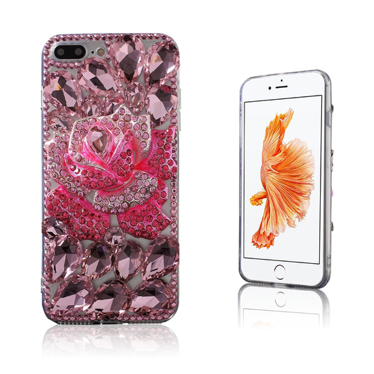 Ingrid Tekojalokivi Phone 7 Plus / 8 Plus Joustava Metalli Ruusu Kuori - Pinkki