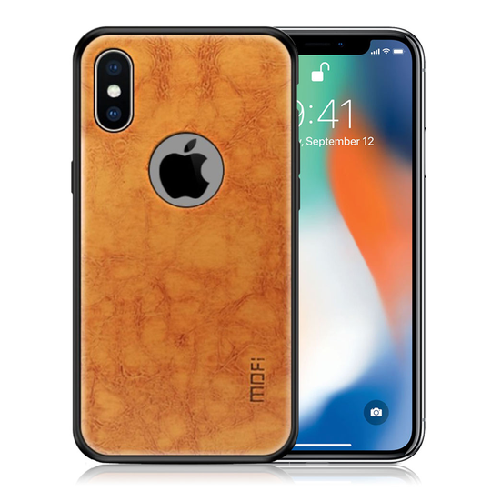 iPhone X MOFI Syteetti Nahkainen Muovi Hybriidi Takasuoja Kuori Apple Logo - Ruskea