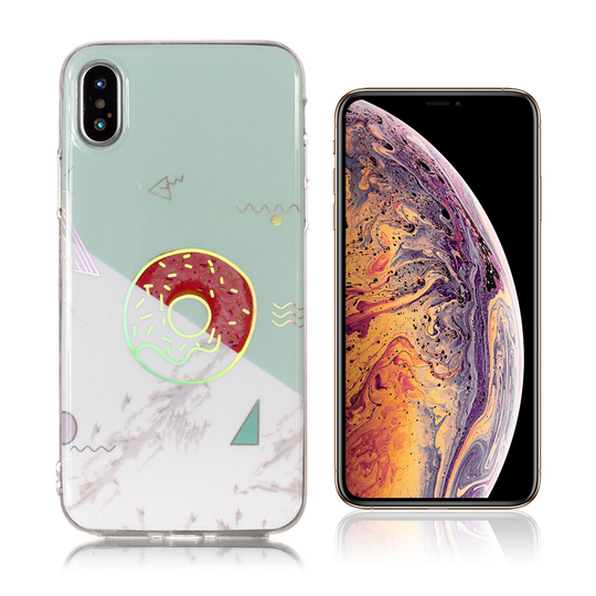 iPhone Xs Max Värikäs laaseri marmori kuviollinen silikooni muovinen takasuoja kuori - Cyaani/ Valkoinen