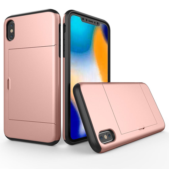 iPhone 9 Plus Hybriidi Matta Metalli Muovinen Takasuoja Kuori Kortti Paikalla - Ruusu Kulta