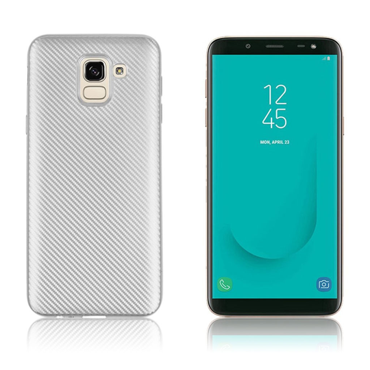Samsung Galaxy J6 Kova Hiilikuitu Harjattu TPU Takasuoja Kuori - Hopea