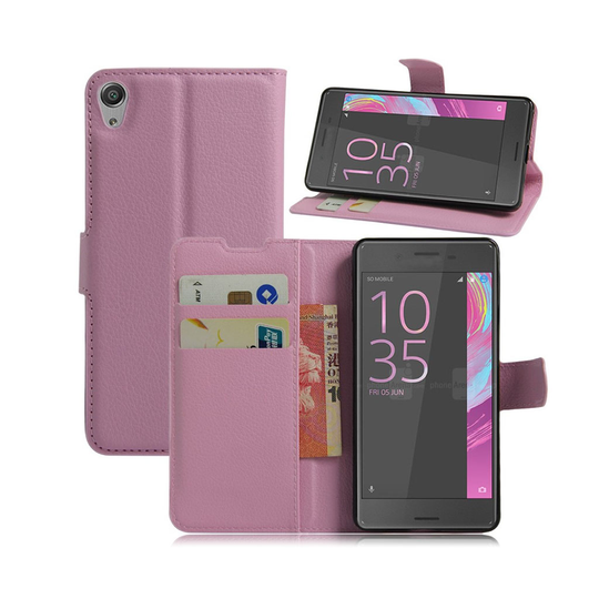 Romer Sony Xperia E5 Litsi Pintainen Suojaava Nahkakotelo - Pinkki