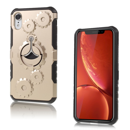 iPhone 9 Hybriidi Muovinen Takasuoja Kuori Jalkatuella Ja Hammaspyörä Kuviolla - Kulta