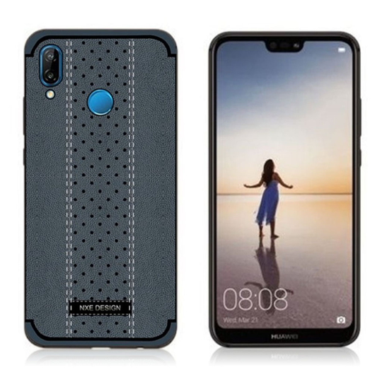 Huawei P20 Lite NXE Muovinen Takasuoja Kuori Pinnoitettu Synteetti Nahalla - Tumman Sininen