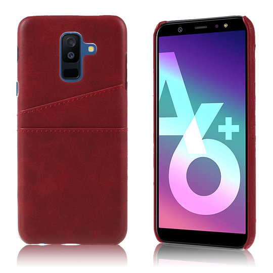 Samsung Galaxy A6 Plus (2018) Kahdella korttipaikalla varustettu synteetti nahkainen suojakuori - Punainen