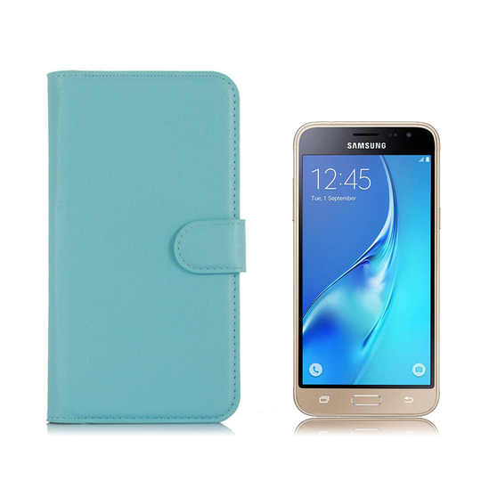 Samsung Galaxy J3 / J3 (2016) Litsi Pintainen Nahkakotelo - Vaaleansininen