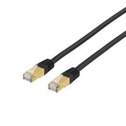 S/FTP Cat7 Laitekaapeli RJ45 Ur - Ur, 15m, 600MHz, Delta-sertifioitu, LSZH, Musta