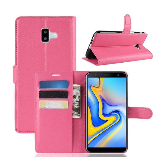 Samsung Galaxy J6 Plus (2018) liitsihedelmä rakenne synteetti nahkainen lompakko kotelo - Ruusu