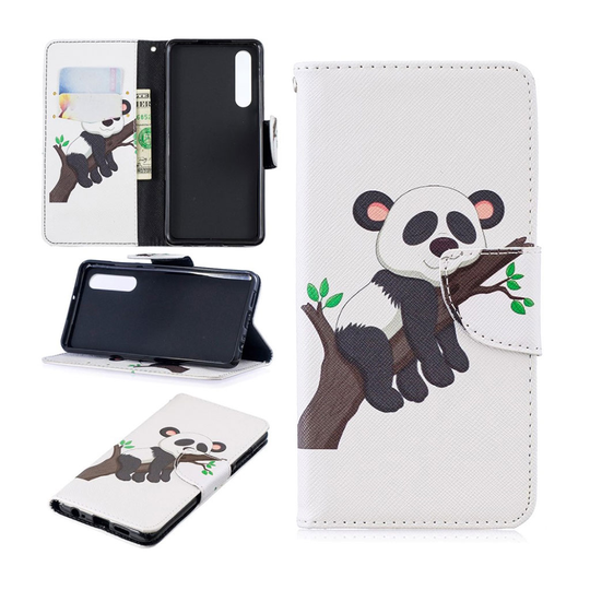 Huawei P30 kuosillinen nahkainen flip Suojakotelo - Panda Kiipeilee Puussa