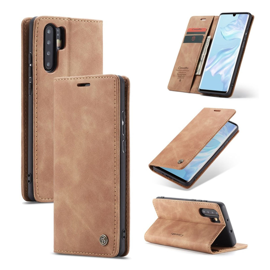 CASEME Huawei P30 Pro retro nahkainen suojakotelo - Vaalean Ruskea