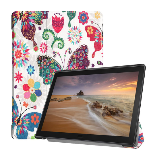 Lenovo Tab E10 tri-fold kuosillinen nahkainen flip suojakotelo - Värikäs Perhonen