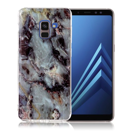 Samsung Galaxy A8 (2018) IMD Kuviollinen Pehmeä TPU Takasuoja Kuori - Musta/ Harmaa Marmori