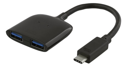 Minikokoinen USB-C-hubi, 2 X USB-A 3.1, 5 Gbps, 0,9 A, Myyntipakkaus, 0,1 M Kaapeli, Musta