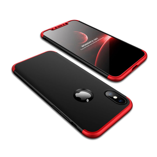 iPhone Xs Max GKK 3 palainen matta pintainen kova muovinen suojakuori logo reiityksellä - Punainen/ Musta