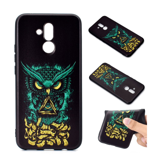 Huawei Mate 20 Lite 3D silikooni muovinen kohokuviollinen pehmeä takasuoja kuori - Vihreä Pöllö
