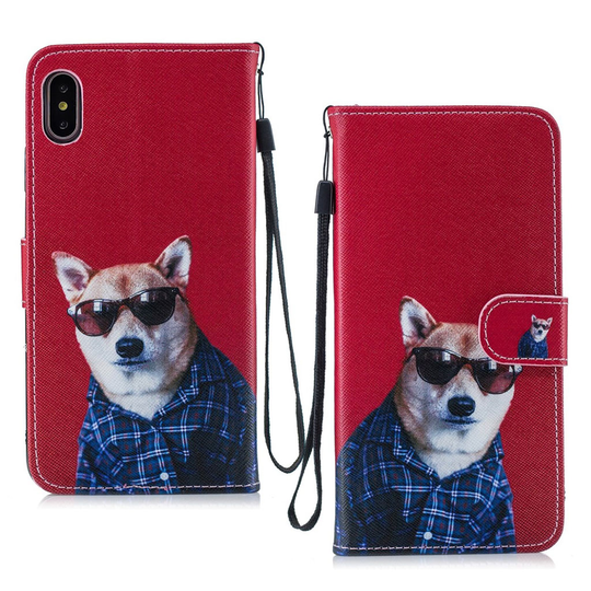 iPhone Xs Max Synteetti nahkainen kuviollinen taivutettava lompakko suojakotelo - Koira Rilleillä
