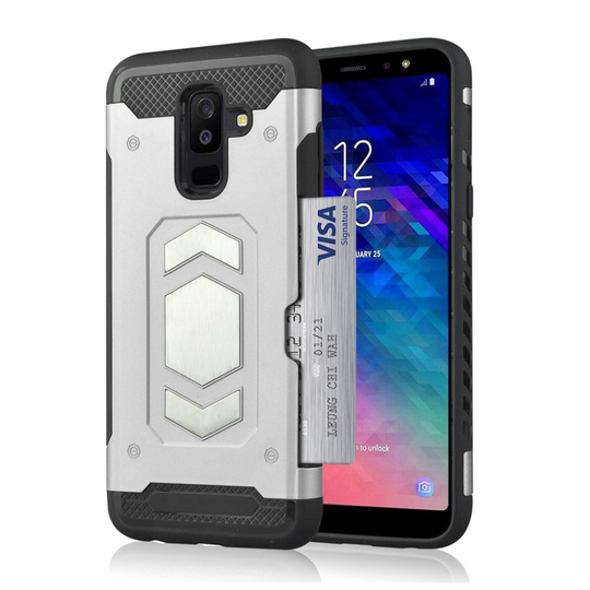 Samsung Galaxy A6 Plus (2018) Muovi Sekä Metalli takasuoja Kuori missä Magneetti Ja Kortti Paikka - Hopea
