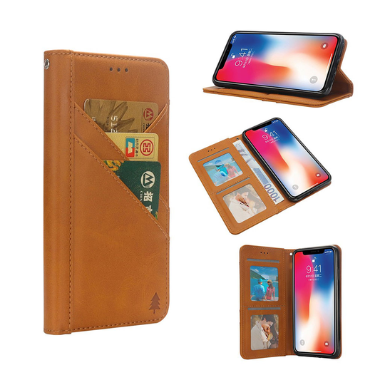 iPhone XS lompakko mallinen suojakotelo synteetti nahasta kortti ja seteli paikoilla - Ruskea