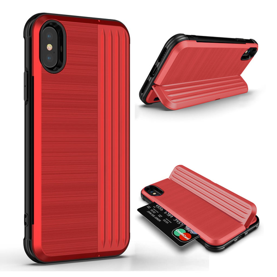 iPhone Xs Max ANGIBABE hybriidi muovinen takasuoja kuori salaisella kortti paikalla - Punainen