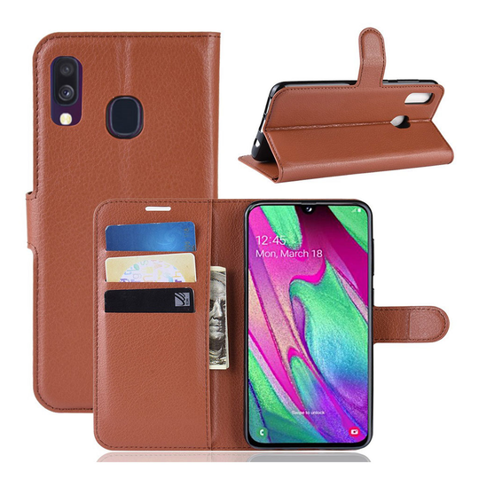 Samsung Galaxy A40 litchi leather case - Brown