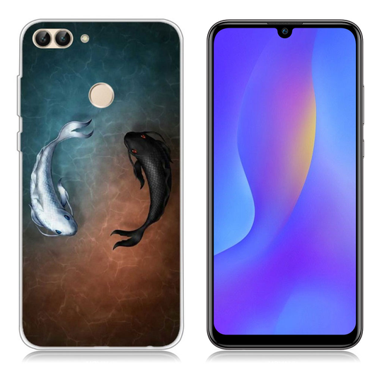 Huawei P Smart kuvioinen printti pehmeä suojakotelo - Musta ja Valkoinen Kalat